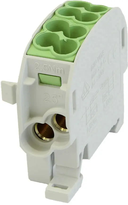 HoraeTec 080110-2-3 Главный клеммный разъем PA, латунь, серо-белый (RAL 7035), желтый, зеленый, 1 контакт, 100 А, 690 В, тип прово