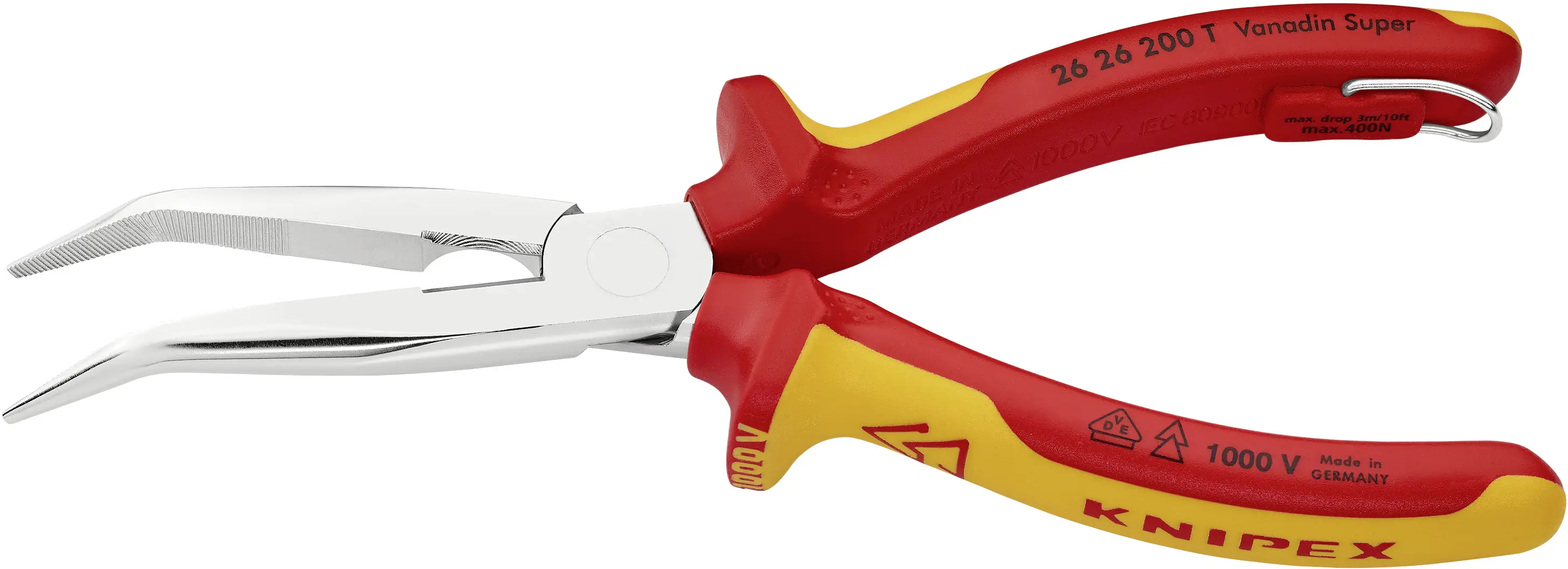 Плоскогубці з круглими носовими краями Knipex 26 26 200 T, похилі під кутом 40°, хром-ванадієва сталь, 200 мм