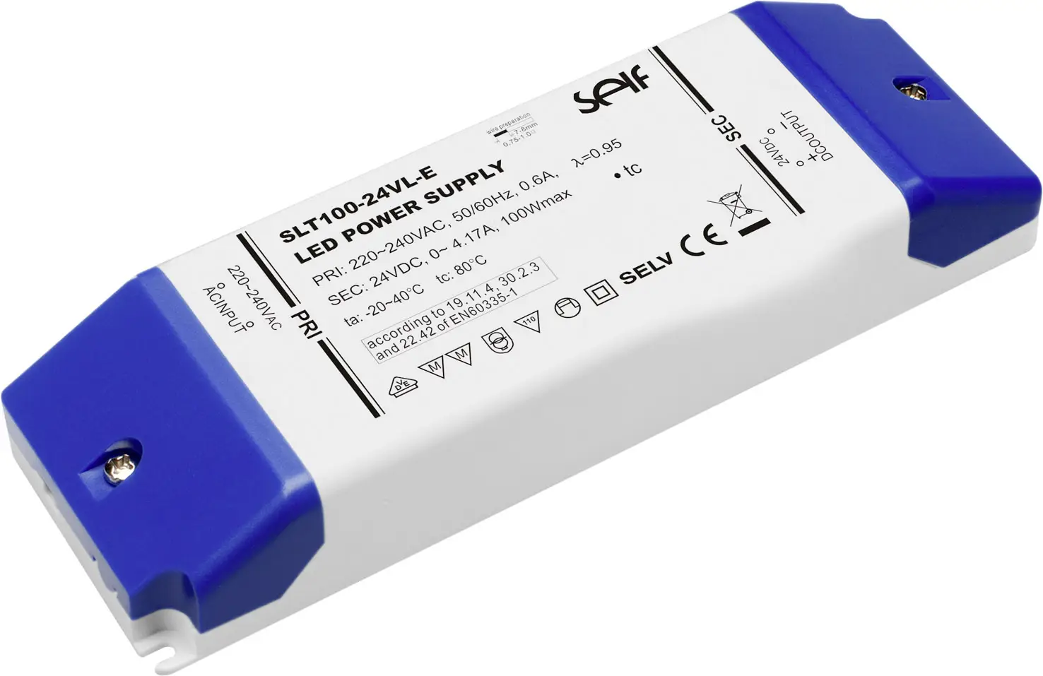 Трансформатор для светодиодов Self Electronics SLT100-12VL-E, постоянное напряжение, 100 Вт, 0 - 8,33 А, 12 В/постоянный ток, не д