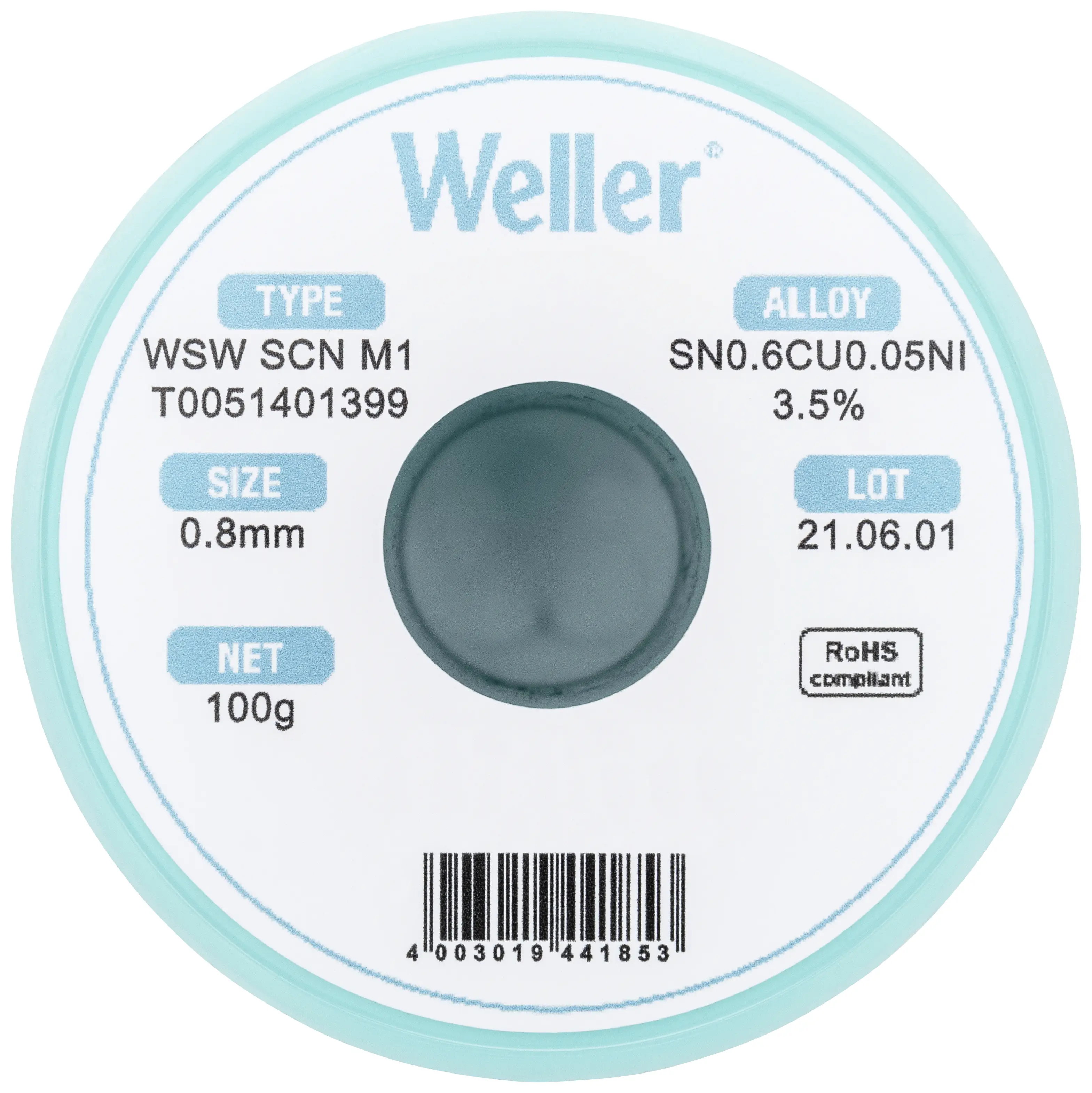 Припой Weller WSW SCN M1 LÖTDRAHT 0.8MM 100 г, Sn0.7Cu 100 г, 0.8 мм