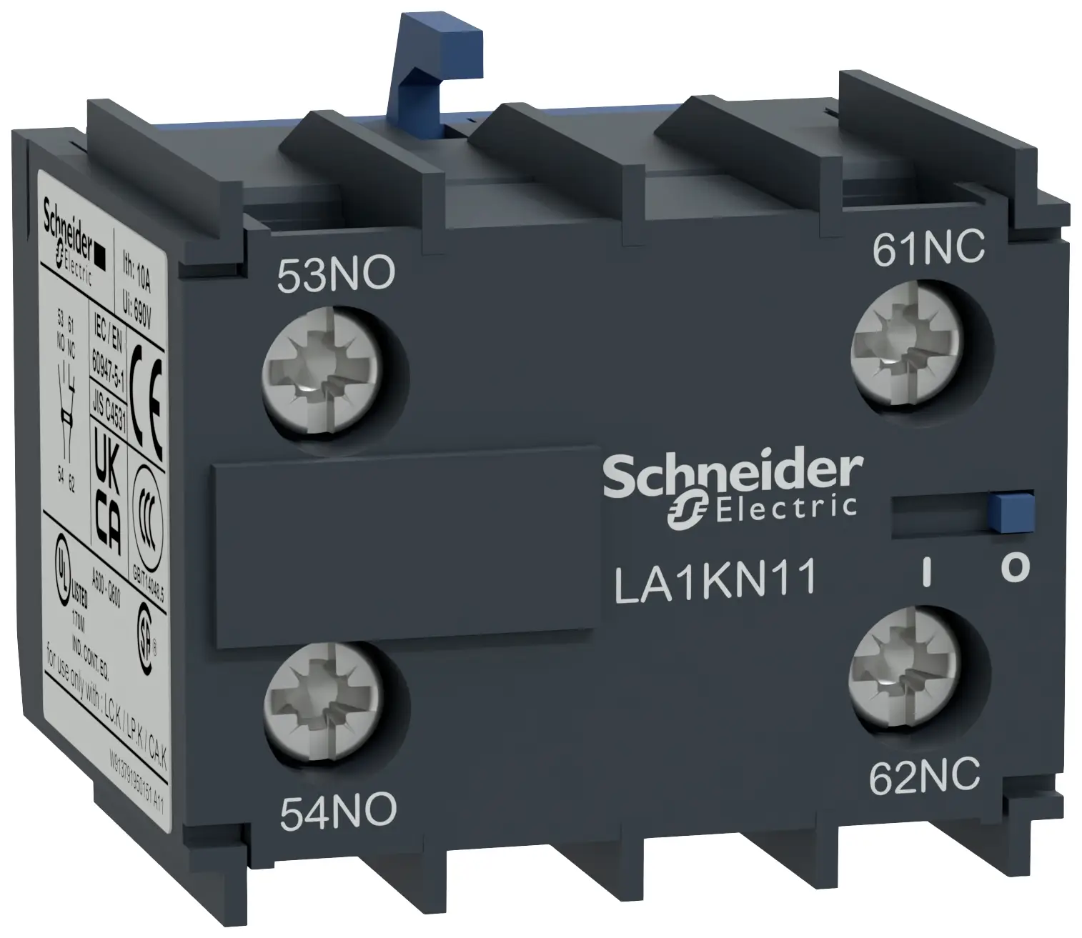 Вспомогательный коммутационный блок Schneider Electric LA1KN11, 1 нормально разомкнутый, 690 Вт, 690 В, 10 А, 1 шт.