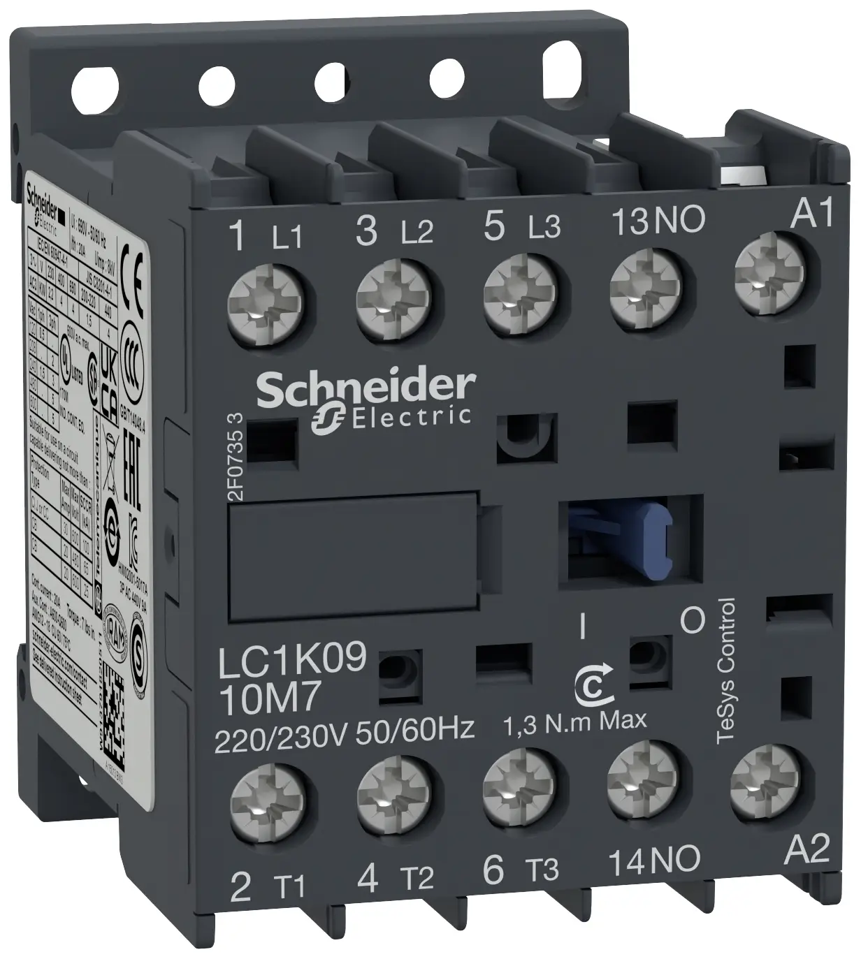 Контактор Schneider Electric LC1K0910P7, 1 нормально разомкнутый, 440 Вт, 230 В/переменного тока, 9 А, вспомогательный контакт, 1