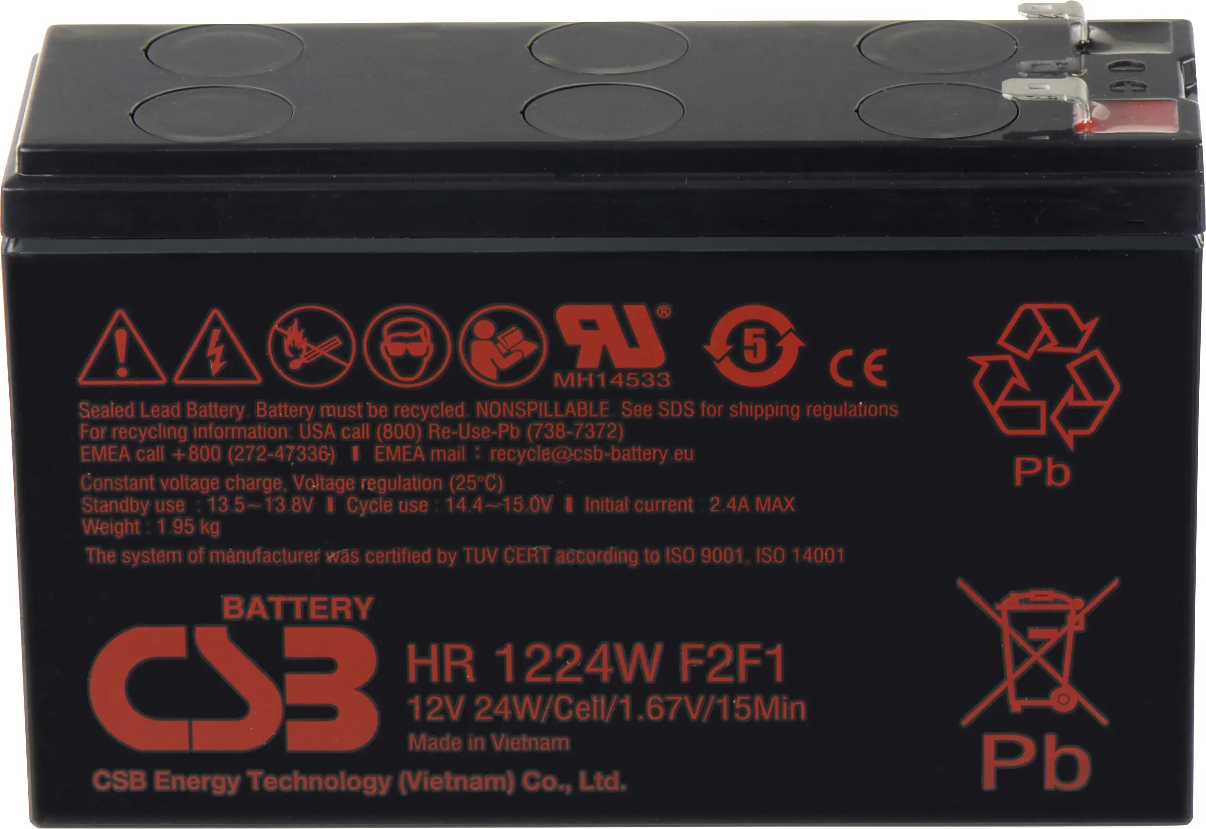 CSB Battery HR 1224W Высокотоковая свинцово-кислотная батарея HR1224WF2F1, AGM, 12 В, 5,8 Ач