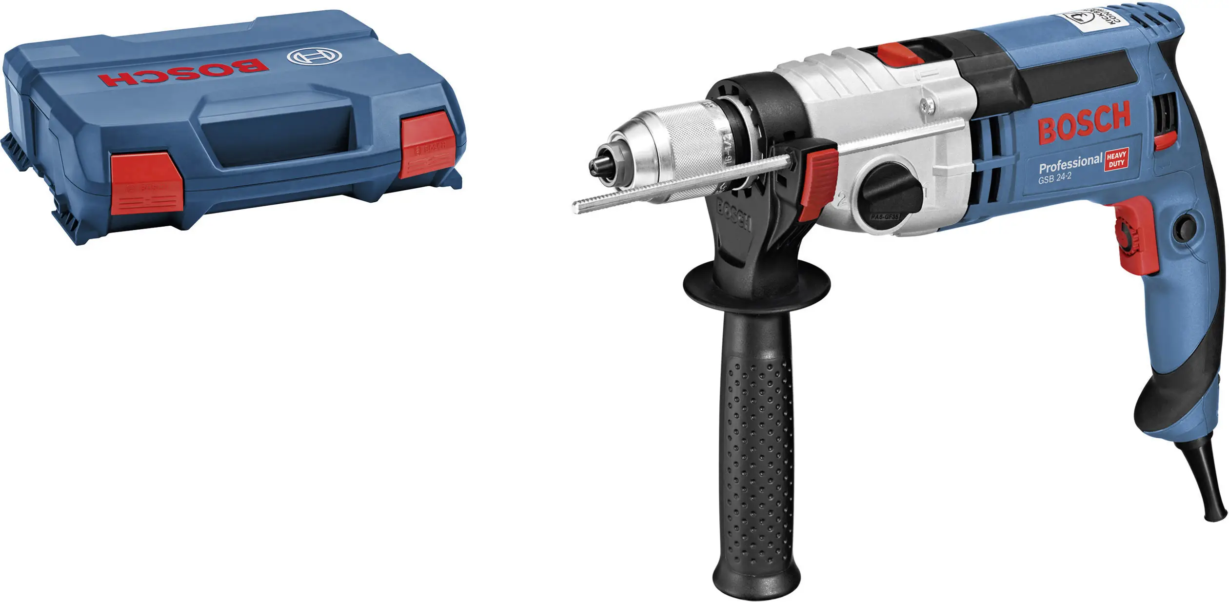 Ударная дрель Bosch Professional GSB 24-2 с двумя скоростями, 1100 Вт, в комплекте с кейсом.