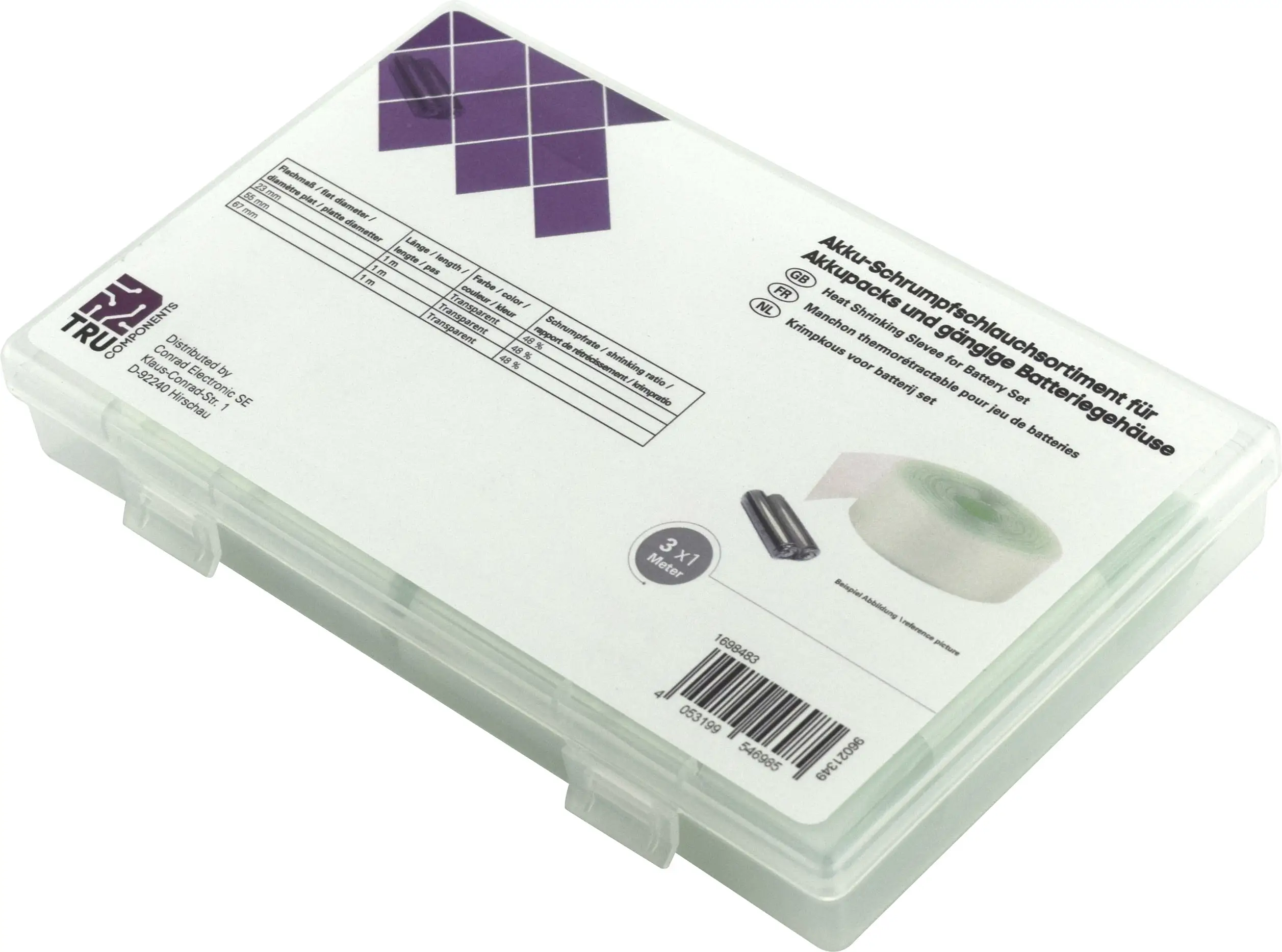 Термоусадочна трубка для акумуляторів TRU COMPONENTS TC-6793932 без клею 30S011, 2:1, 3-секційна