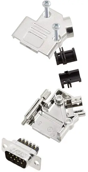 Комплект штыревых разъемов Amphenol L17D45PK-M-09+L717DE09PST D-Sub, угол 45°. Количество контактов: 9, винты: 1 шт.