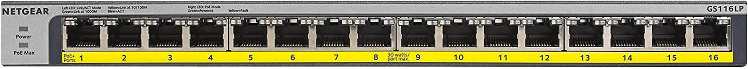 Сетевой коммутатор NETGEAR GS116LP-100EUS GS116LP, 16 портов, функция PoE.