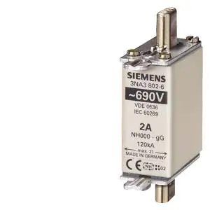 Предохранитель Siemens 3NA38106 с механическим индикатором состояния. Совместимые типоразмеры предохранителей: 000 - 4. Типоразмер