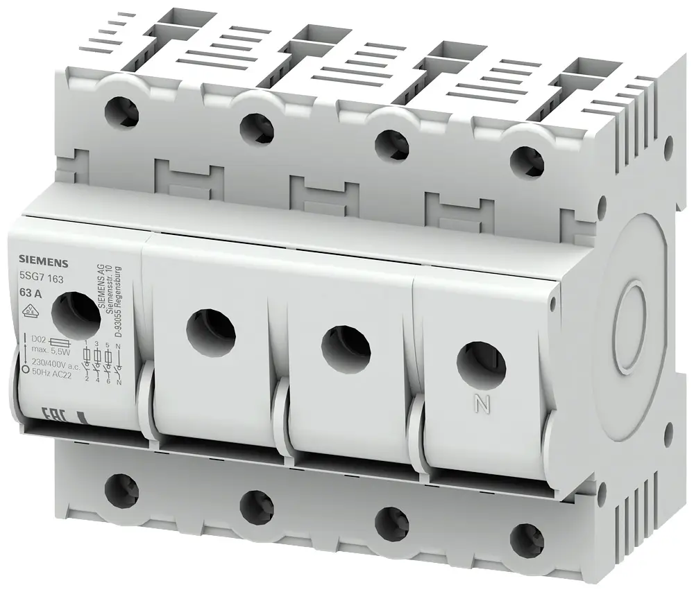 Разъединитель Siemens 5SG7163, предохранитель, размер = D02 63 А 400 В, 1 шт.