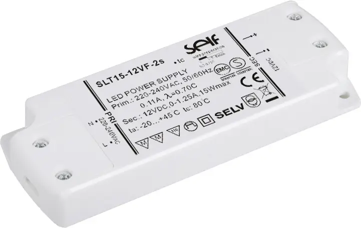 Світлодіодний трансформатор Self Electronics SLT15-12VF-2S, драйвер для світлодіодів Постійна напруга 15 Вт 1,25 A 12 В/DC Монтаж