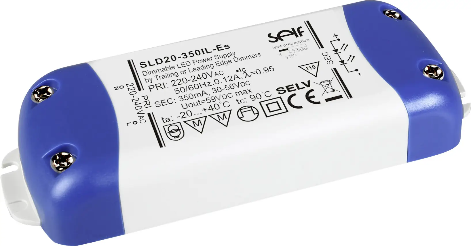Драйвер для світлодіодів Self Electronics SLD40-700IL-ES, постійний струм, 38,5 Вт, 700 мА, димер 30 - 55 В/DC, встановлення у виб