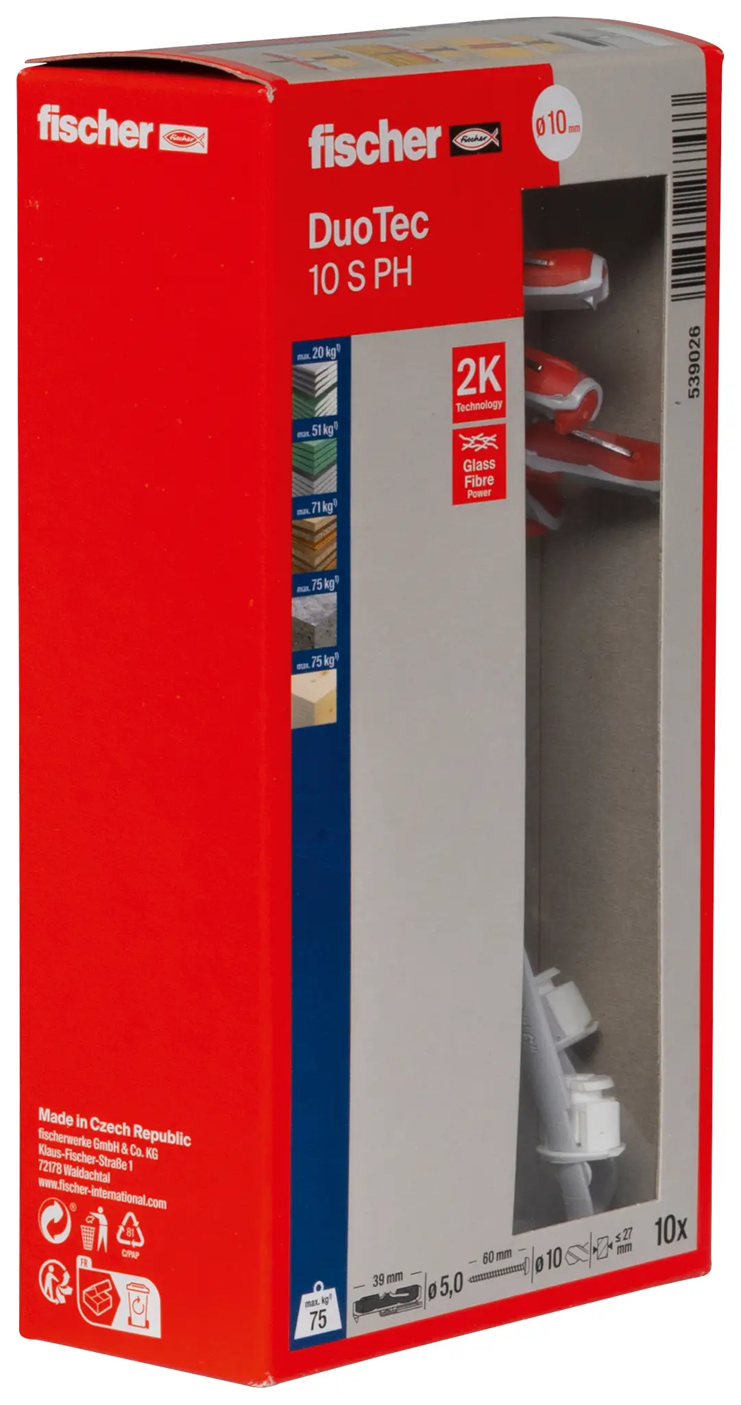Fischer 539026 DUOTEC 10 S PH LD Дюбель двухкомпонентный 50 мм 10 мм 10 шт.