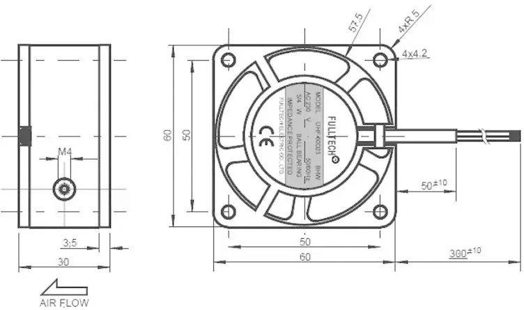 Осьовий вентилятор SEPA UF60D23BHW, 230 В/змінного струму, 14 м³/год, (Д x Ш x В) 60 x 60 x 30 мм