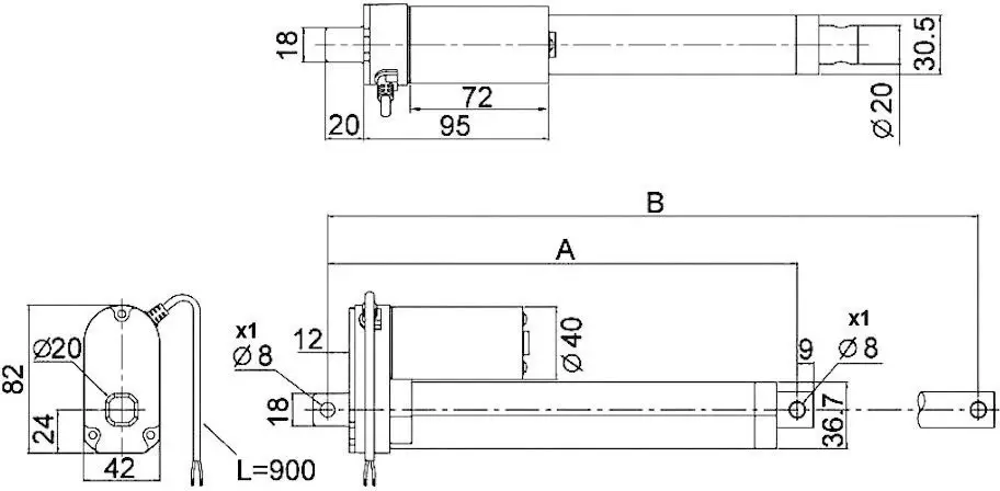 Електричний привід Drive System Europe від MSW DSZY1-12-05-300-STD-IP65, 12 В/DC, довжина ходу 300 мм, 150 Н