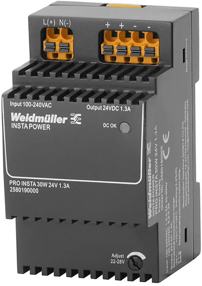 Weidmüller 2580190000 Імпульсний блок живлення 24 В/DC 1,3 A 30 Вт Опис 1 шт.
