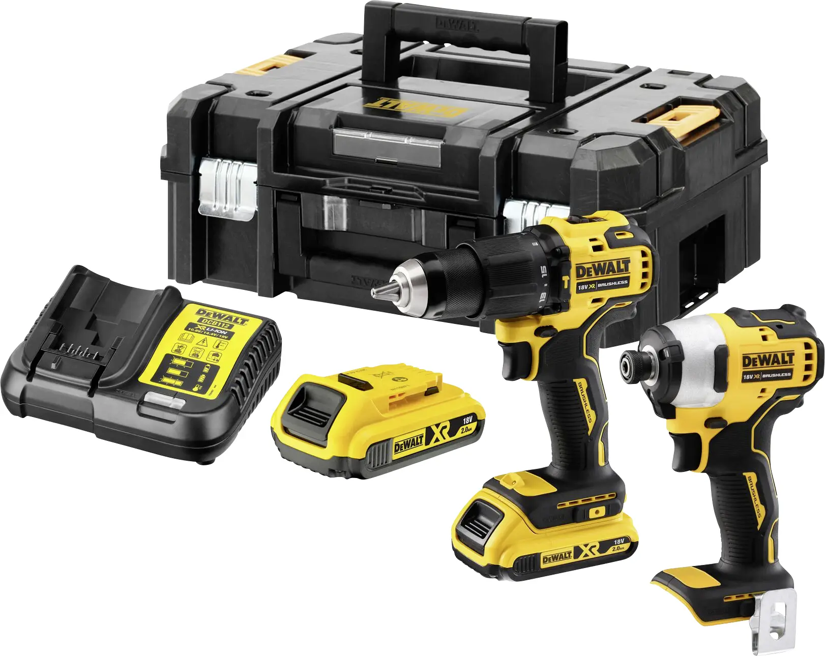 Набор инструментов DEWALT DCK2062D2T-QW: аккумуляторная дрель-шуруповерт, аккумуляторный ударный гайковерт, аккумулятор, зарядное