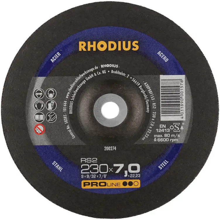 Rhodius 200274 RS2 Вигнутий відрізний диск Діаметр 230 мм Діаметр отвору 22,23 мм сталь 1 шт.