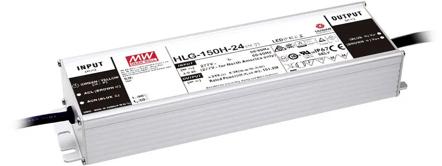 Драйвер для світлодіодів MEAN WELL HLG-150H-24AB із постійною напругою 151,2 Вт 3,8 - 6,3 A 22 - 27 В/DC, функція дімування 3-в-1,