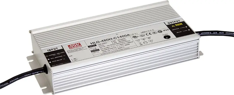 Светодиодный драйвер постоянного напряжения MEAN WELL HLG-480H-36AB, 478,8 Вт, 6,6–13,3 А, 30,6–37,8 В постоянного тока, диммер, ф