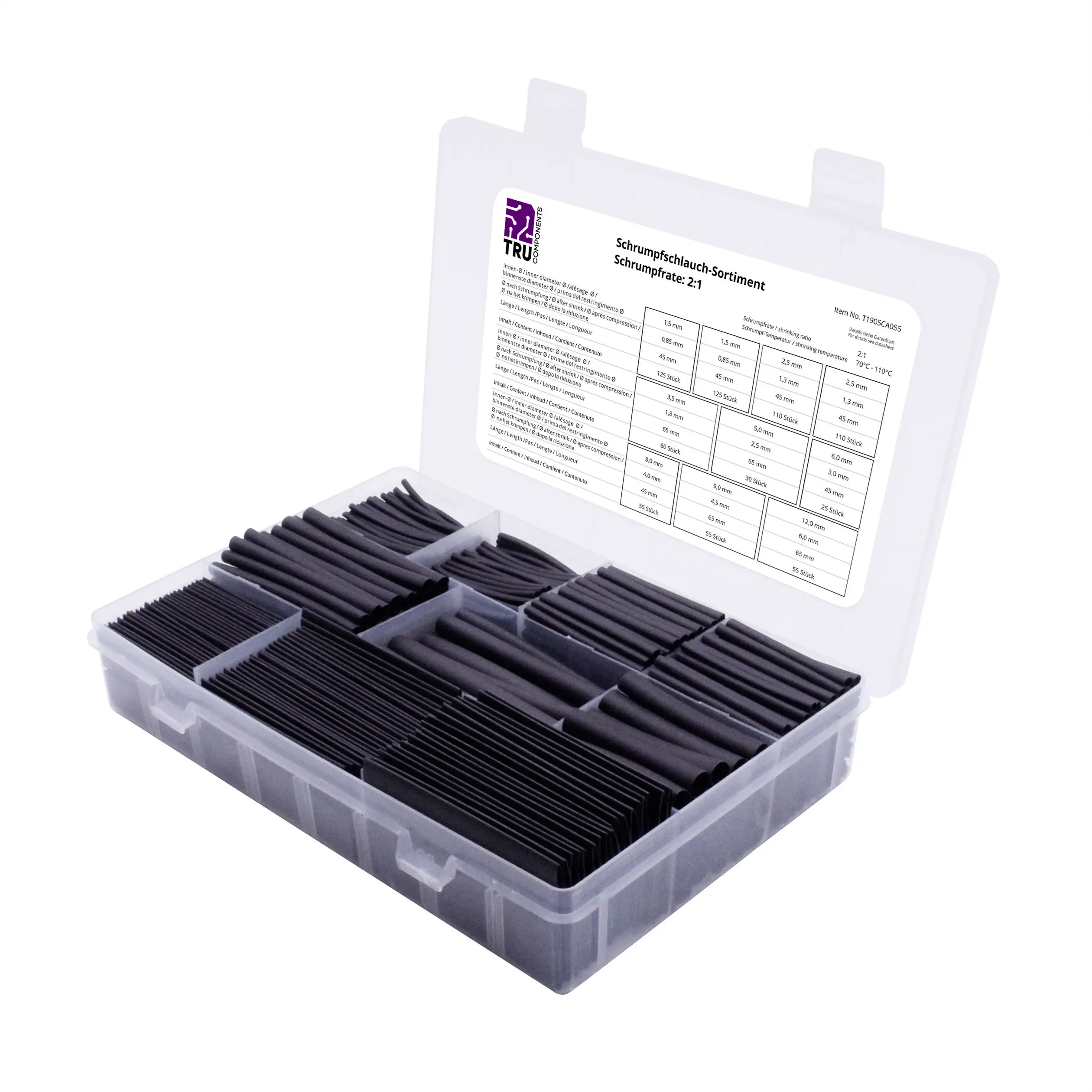 Комплект термоусадочних трубок TRU COMPONENTS T1905CA055, 2:1, 750 деталей