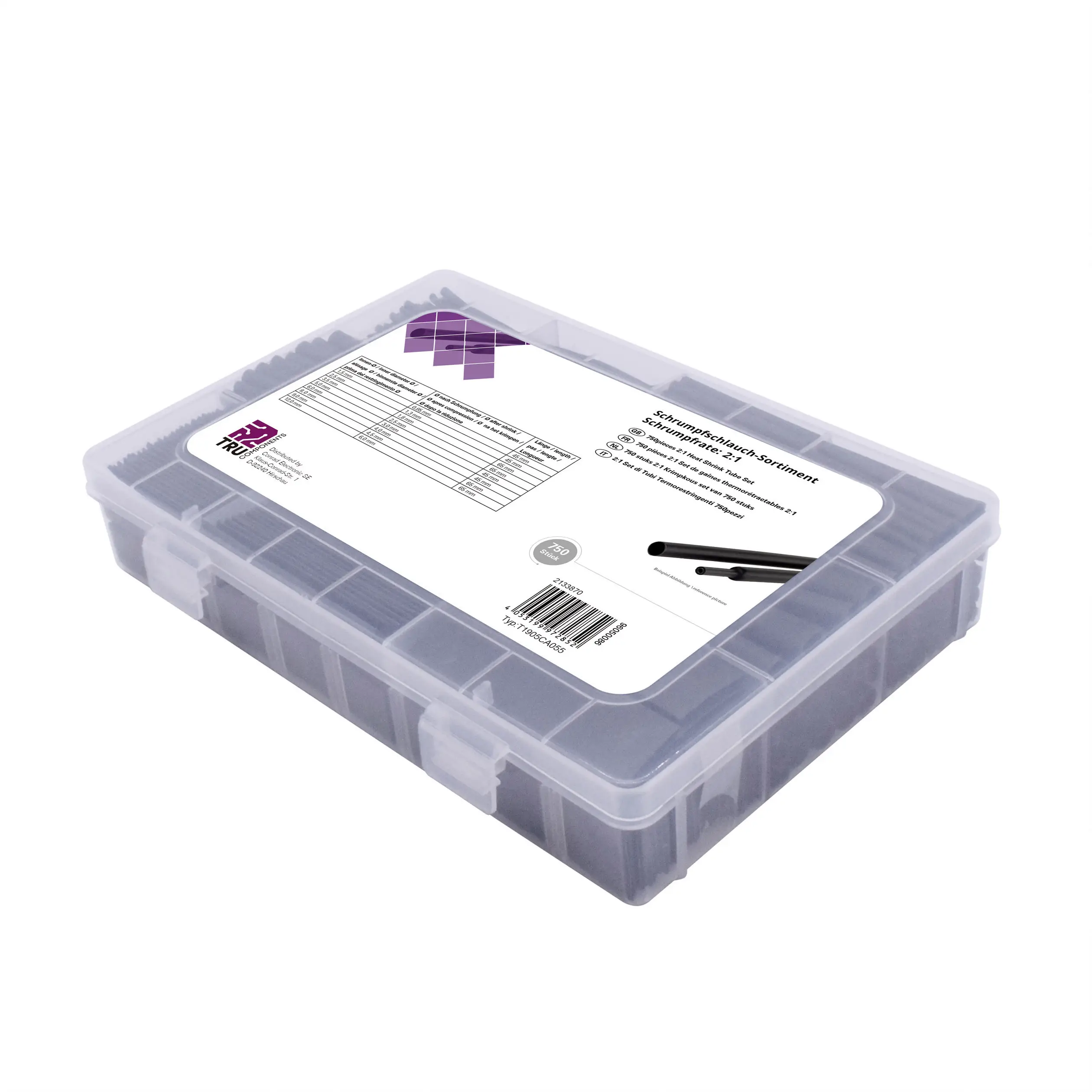 Комплект термоусадочних трубок TRU COMPONENTS T1905CA055, 2:1, 750 деталей