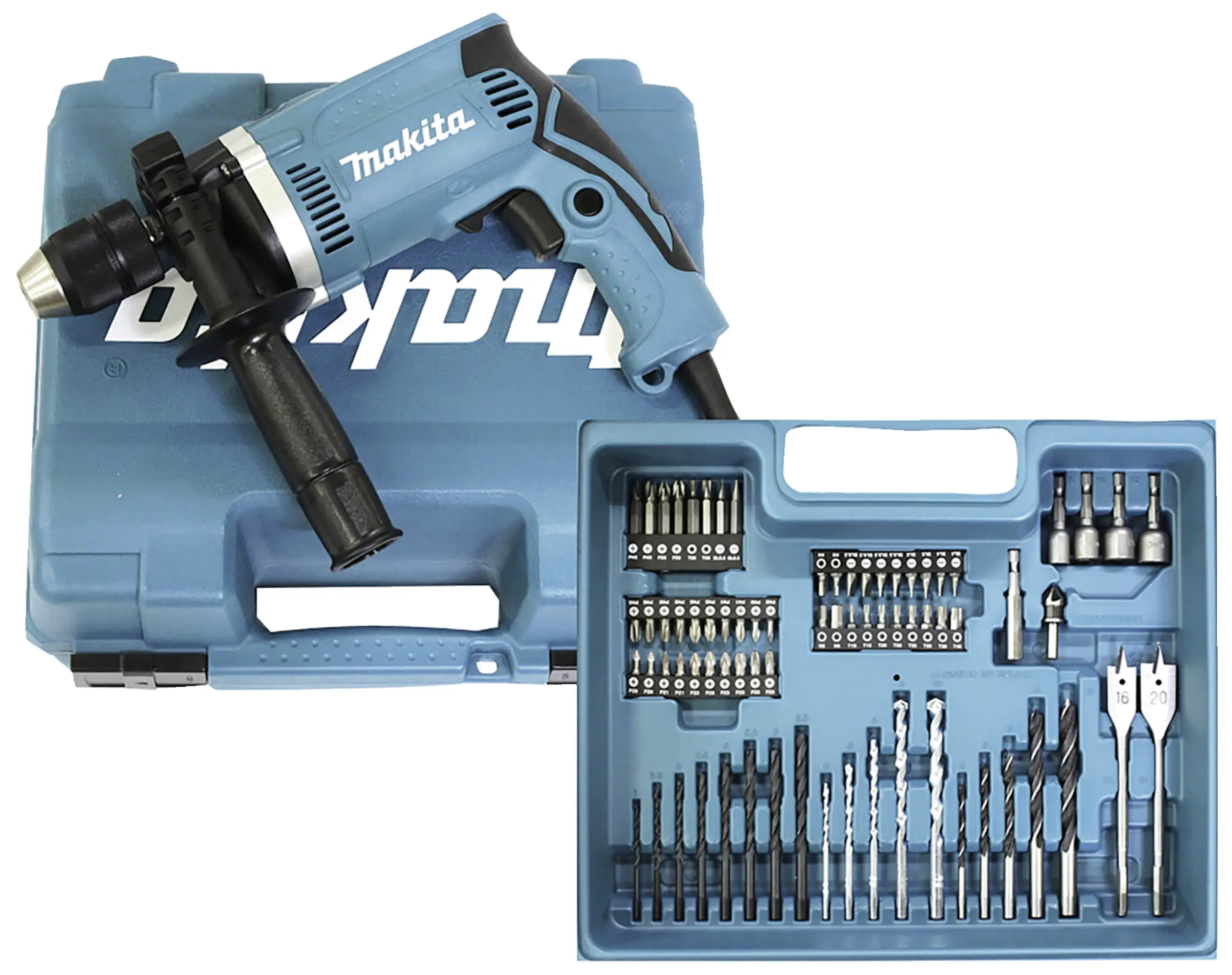 Ударний дриль Makita HP1631KX3 з 1 швидкістю, 710 Вт, включаючи аксесуари, включно з кейсом