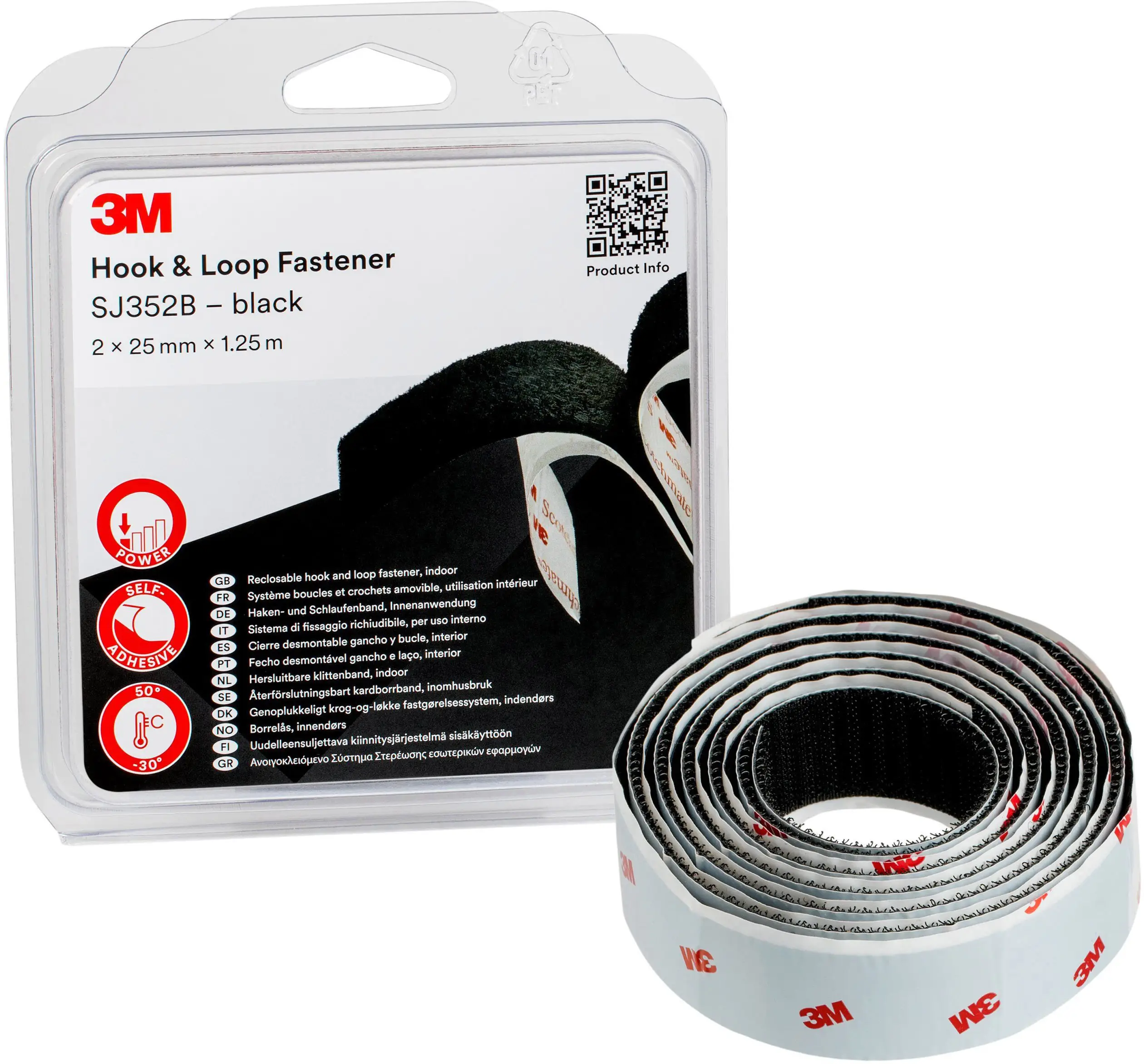 Лента-липучка 3M SJ352B SJ352B/IPS, (Д x Ш) 1,25 м x 25 мм, 1 шт.