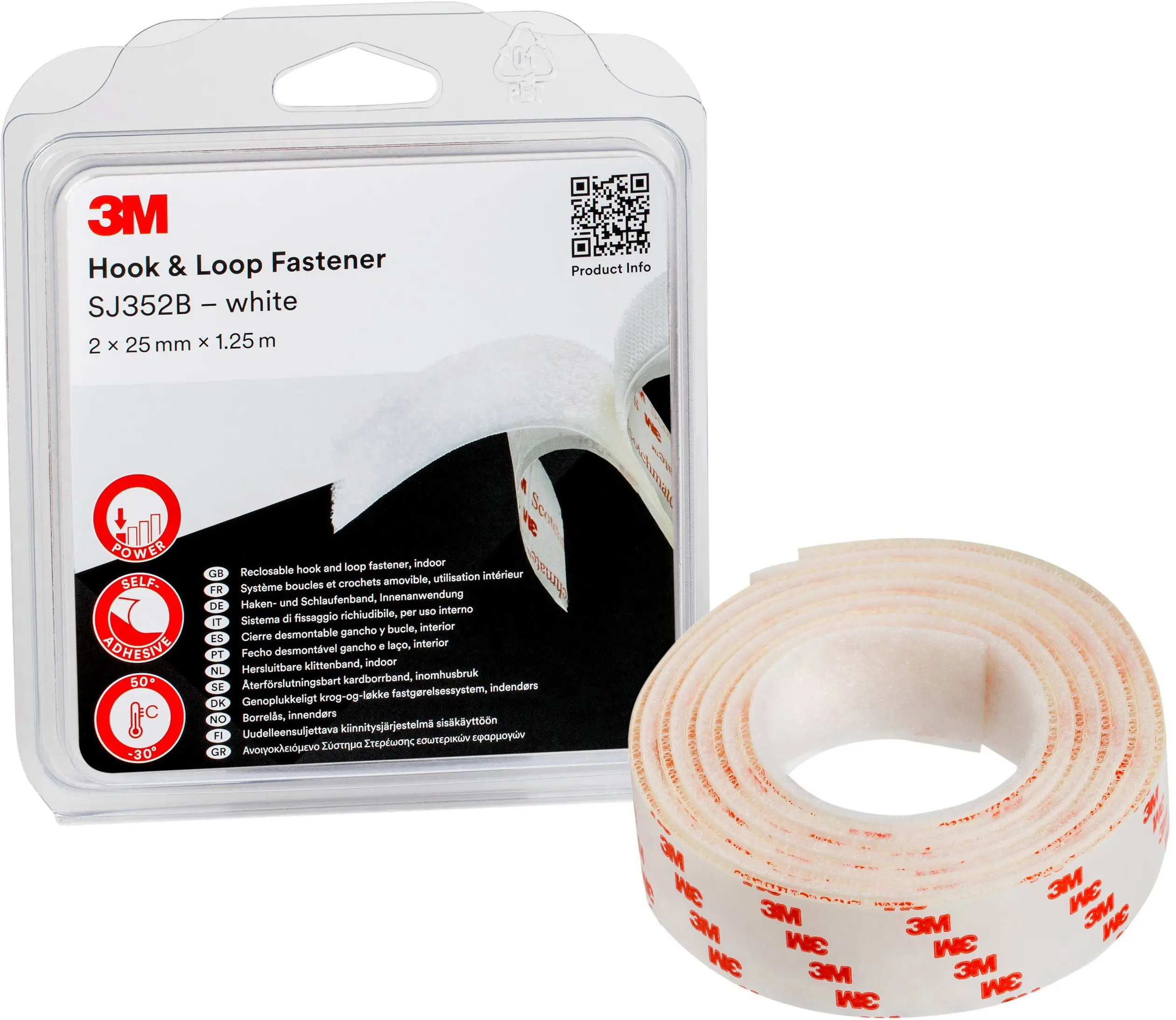 Стрічка-липучка 3M SJ352B SJ352W/IPS , (Д x Ш) 1,25 м x 25 мм, 1 шт.