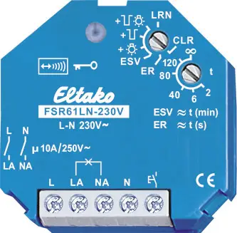 Беспроводной скрытый привод FSR61LN-230V Eltako Максимальная коммутируемая мощность 2000 Вт Максимальная дальность 30 м