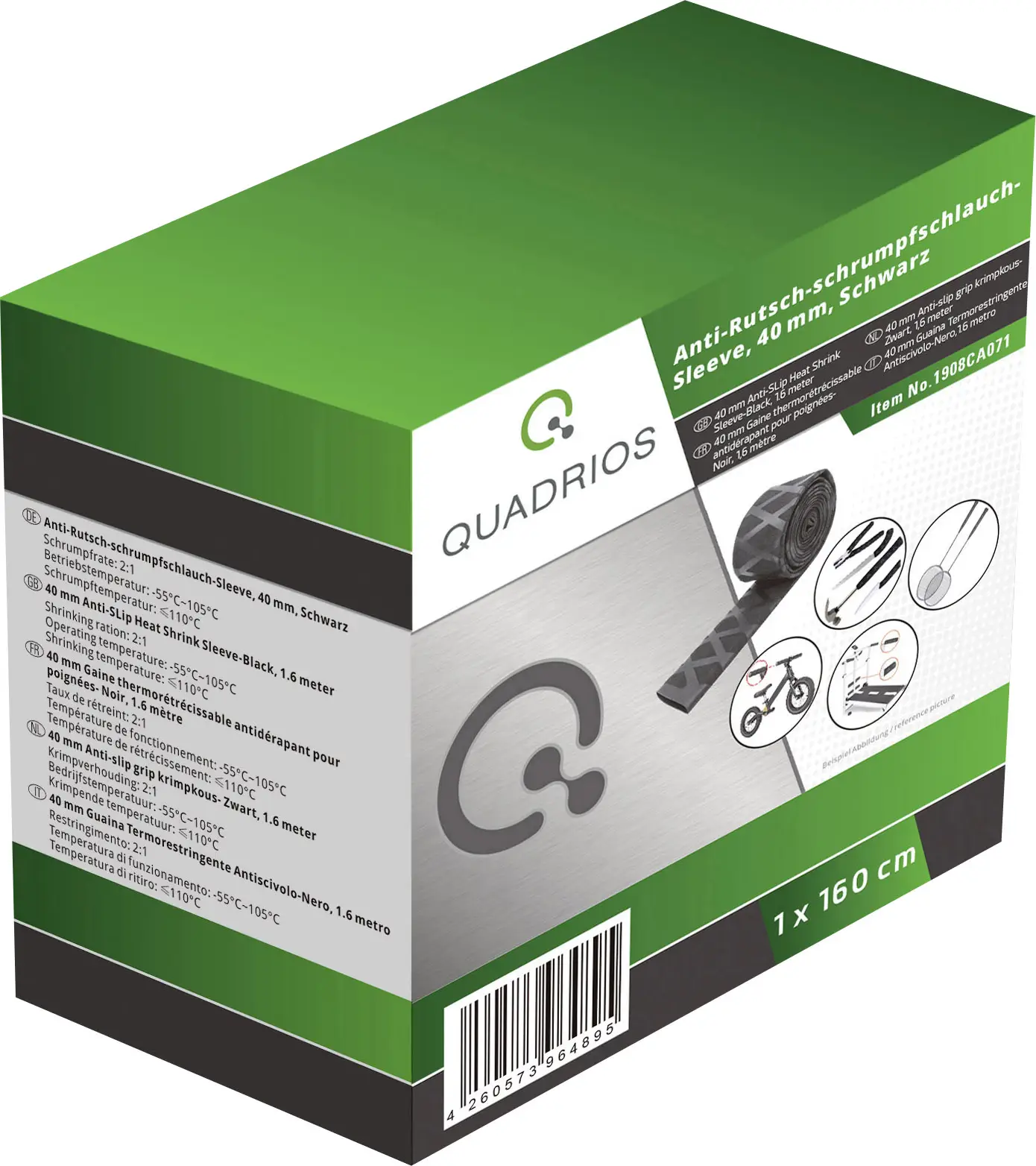 Термоусадочная трубка Quadrios 1908CA071 без клея, соотношение 2:1, диаметр 40 мм к 20 мм, длина 1,6 м.