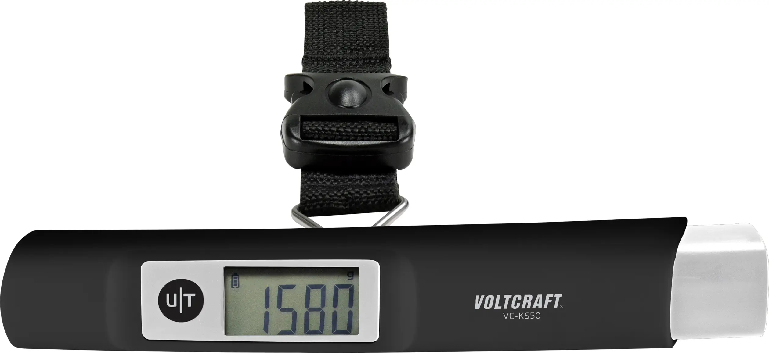 Багажные весы VOLTCRAFT VC-KS50. Диапазон измерения: макс. 50 кг, деление 10 г, динамо-механизм. Цвета: черный, серый глянцевый.