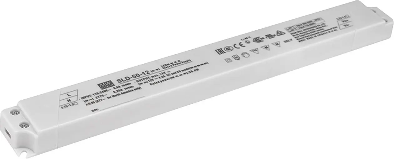 Драйвер светодиодов MEAN WELL SLD-50-24, постоянное напряжение, постоянный ток, 50,4 Вт, 2,1 А, 24 В/постоянный ток. Подходит для