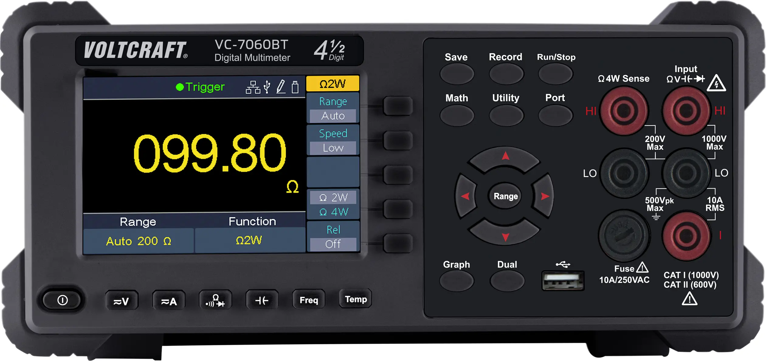 Цифровой настольный мультиметр VOLTCRAFT VC-7060BT с регистратором данных, класс защиты CAT I 1000 В, класс защиты CAT II 600 В. О