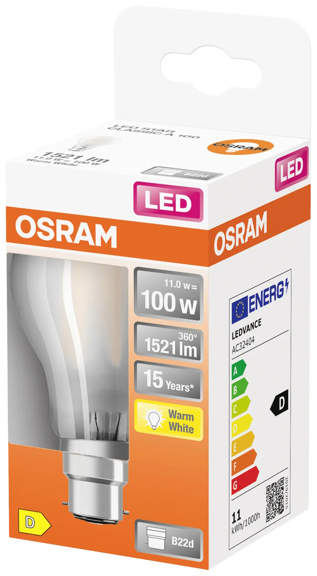 Світлодіодна лампа OSRAM HOMELIGHTING 4058075124684 B22d 11 Вт = 100 Вт 1521 Лм теплий білий 1 шт.