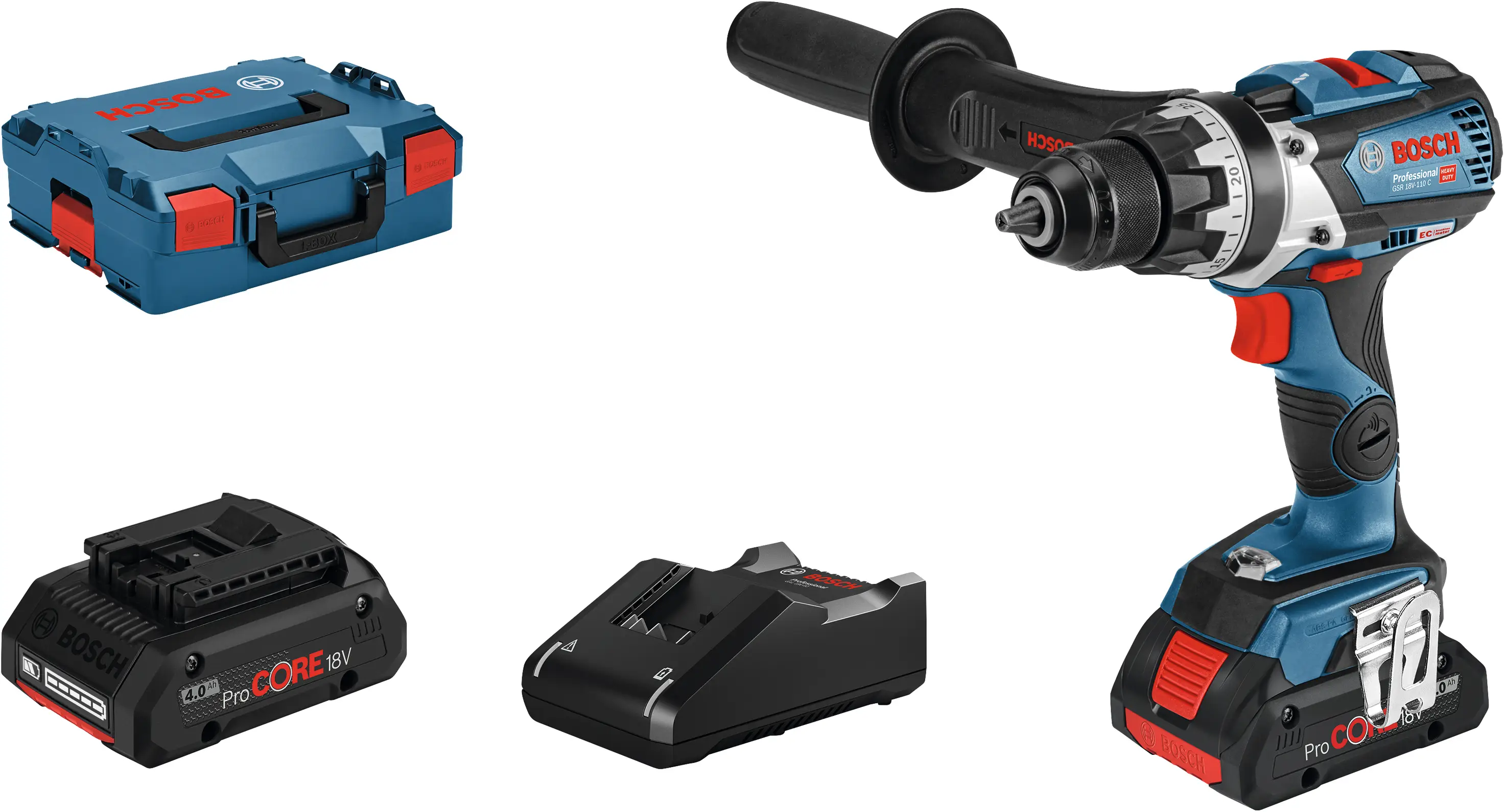 Аккумуляторная дрель-шуруповерт Bosch Professional GSR 18V 110 C 06019G010A 18 В 4,0 А·ч в комплекте с кейсом и 2 аккумуляторами