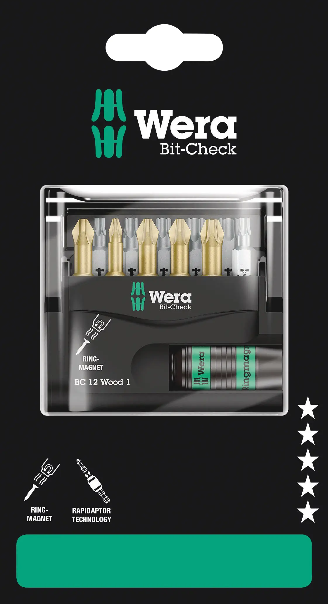 Набор сверл Wera Bit-Check 12 Wood 1 SB 05136390001, диаметр 1/4
