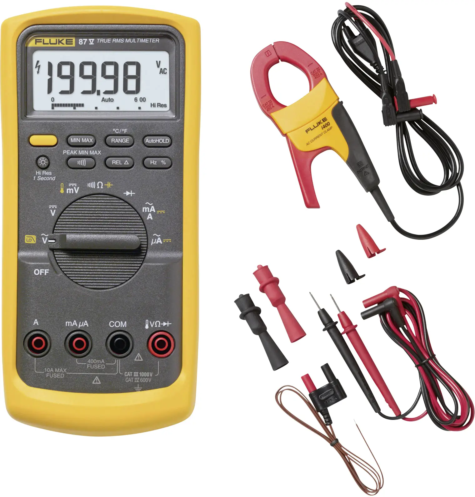 Цифровой мультиметр Fluke 87V IMSK, класс защиты CAT III 1000 В, класс защиты CAT IV 600 В. Отображаемые значения: 20000