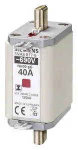 Запобіжник Siemens 3NA68206 з механічним індикатором стану. Сумісні запобіжники розміру 000 - 4. Розмір запобіжника = 0. 50 A 690