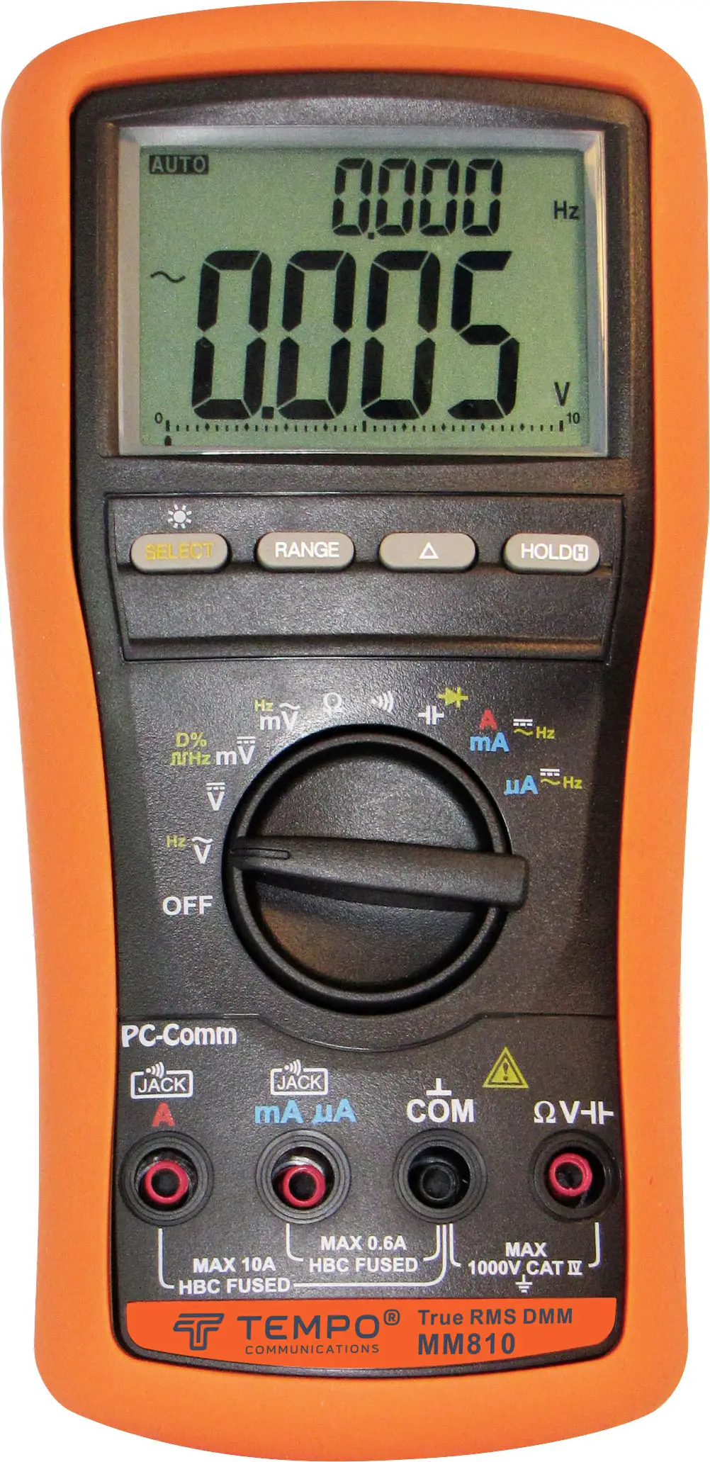 Цифровой мультиметр Tempo Communications MM810 с подсветкой, класс защиты CAT IV, напряжение 1000 В, показания дисплея: 9999
