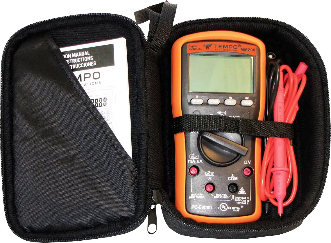Цифровой мультиметр Tempo Communications MM200, класс защиты CAT IV, напряжение 300 В. Отображаемые значения: 6000.