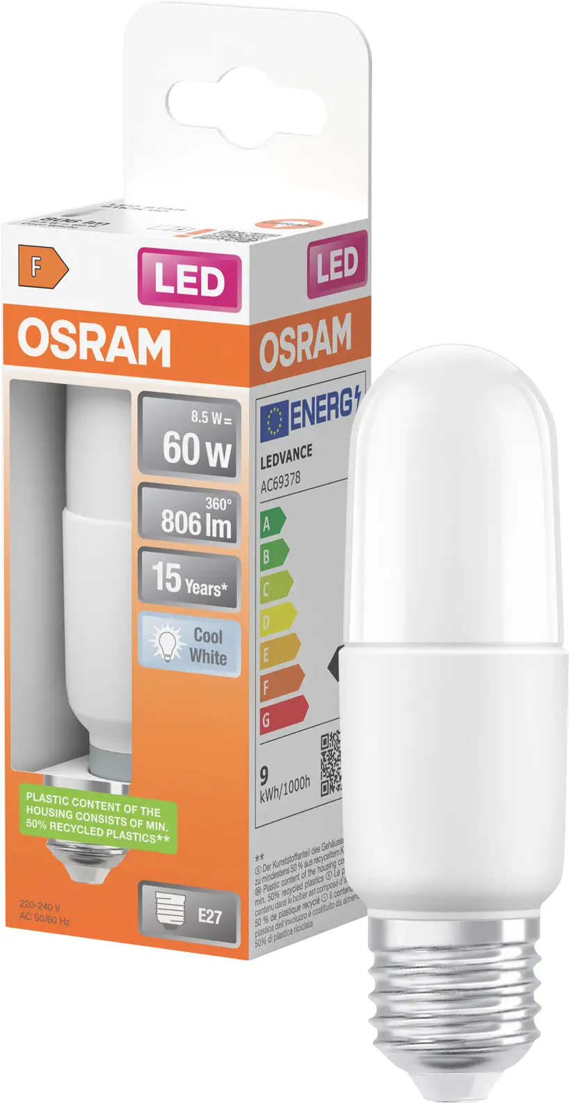 Світлодіодна лампа OSRAM HOMELIGHTING 4058075428508 E-27 8 Вт = 60 Вт 806 лм холодний білий 1 шт.