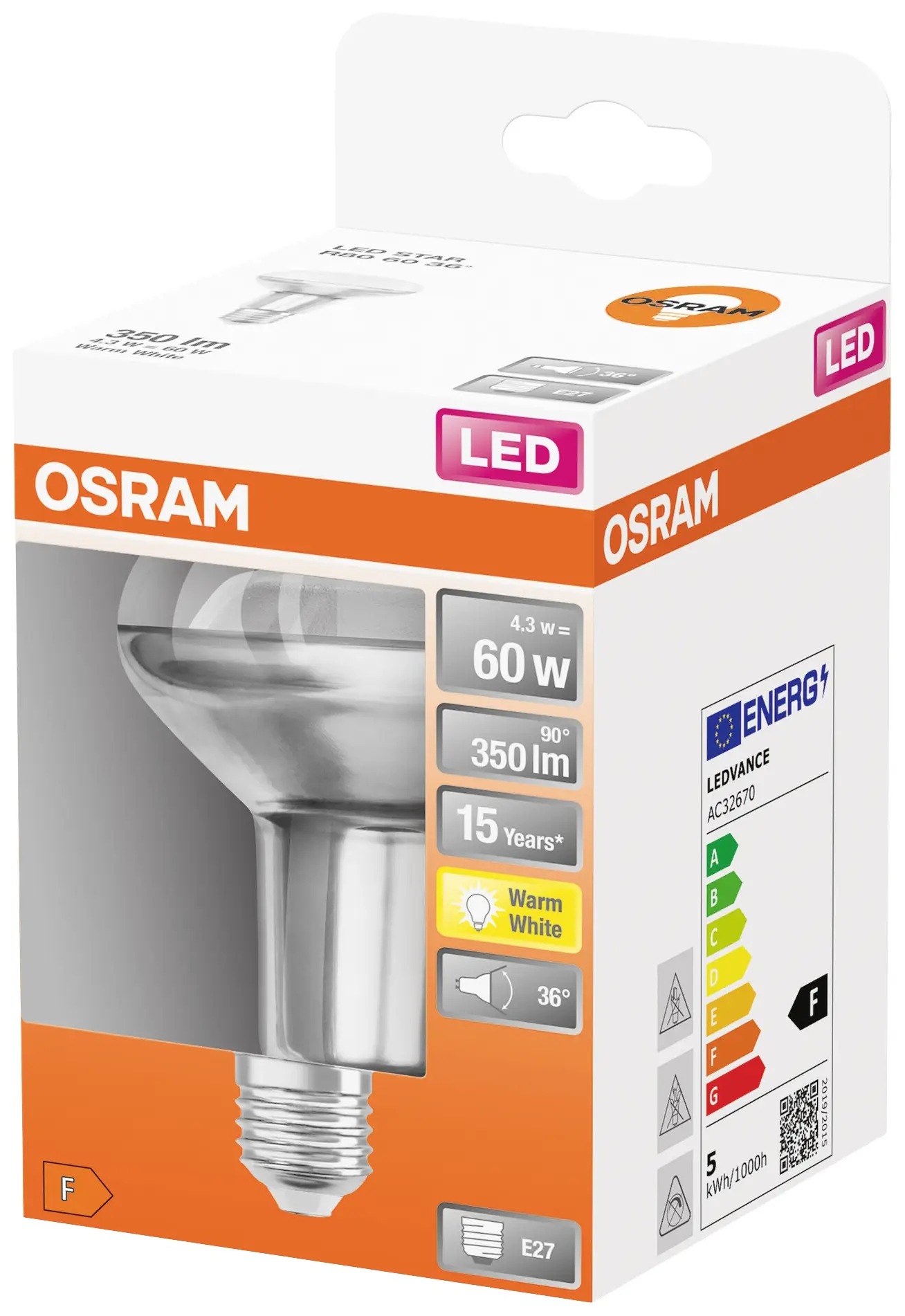 Світлодіодна лампа OSRAM HOMELIGHTING 4058075433304 E-27 4,8 Вт = 60 Вт 350 лм теплий білий 1 шт.