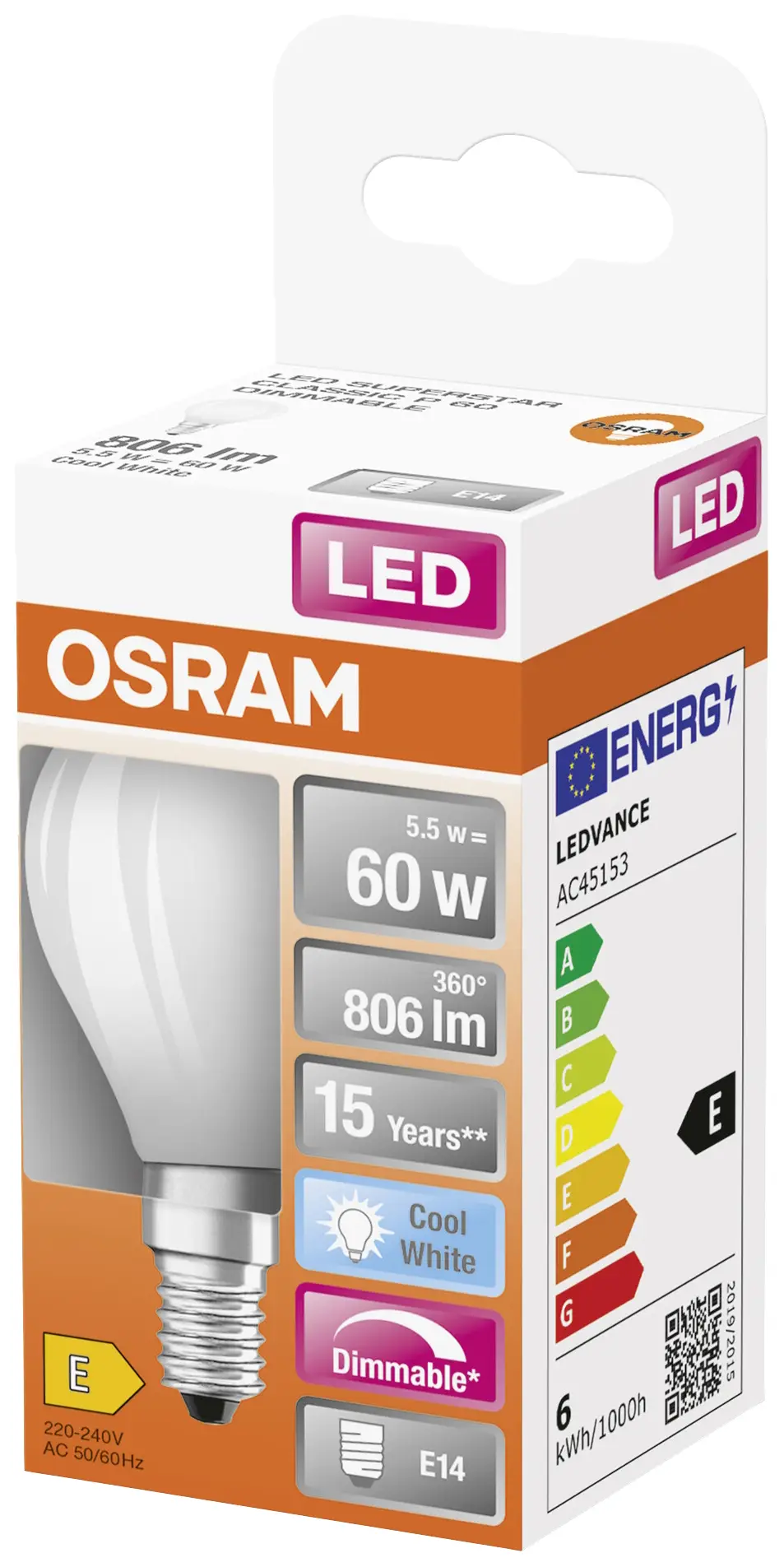 Светодиодная лампа OSRAM HOMELIGHTING 4058075434684 E14 5,9 Вт = 60 Вт 806 лм холодный белый свет 1 шт.