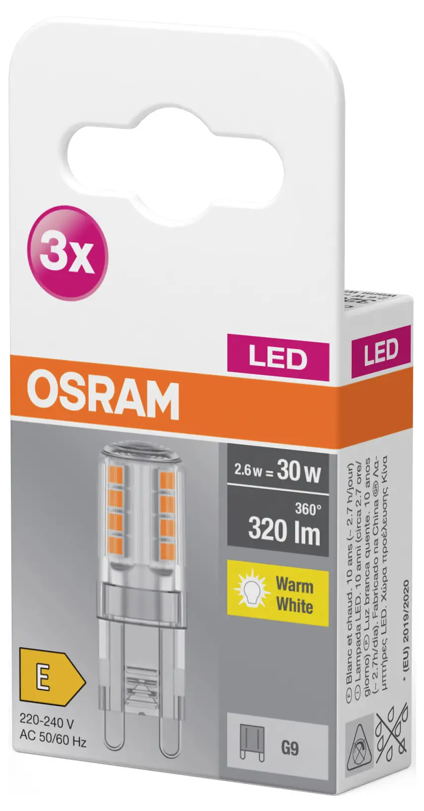 Світлодіодна лампа OSRAM HOMELIGHTING 4058075450073 G9 2.6 Вт = 30 Вт 320 лм теплий білий 3 шт.