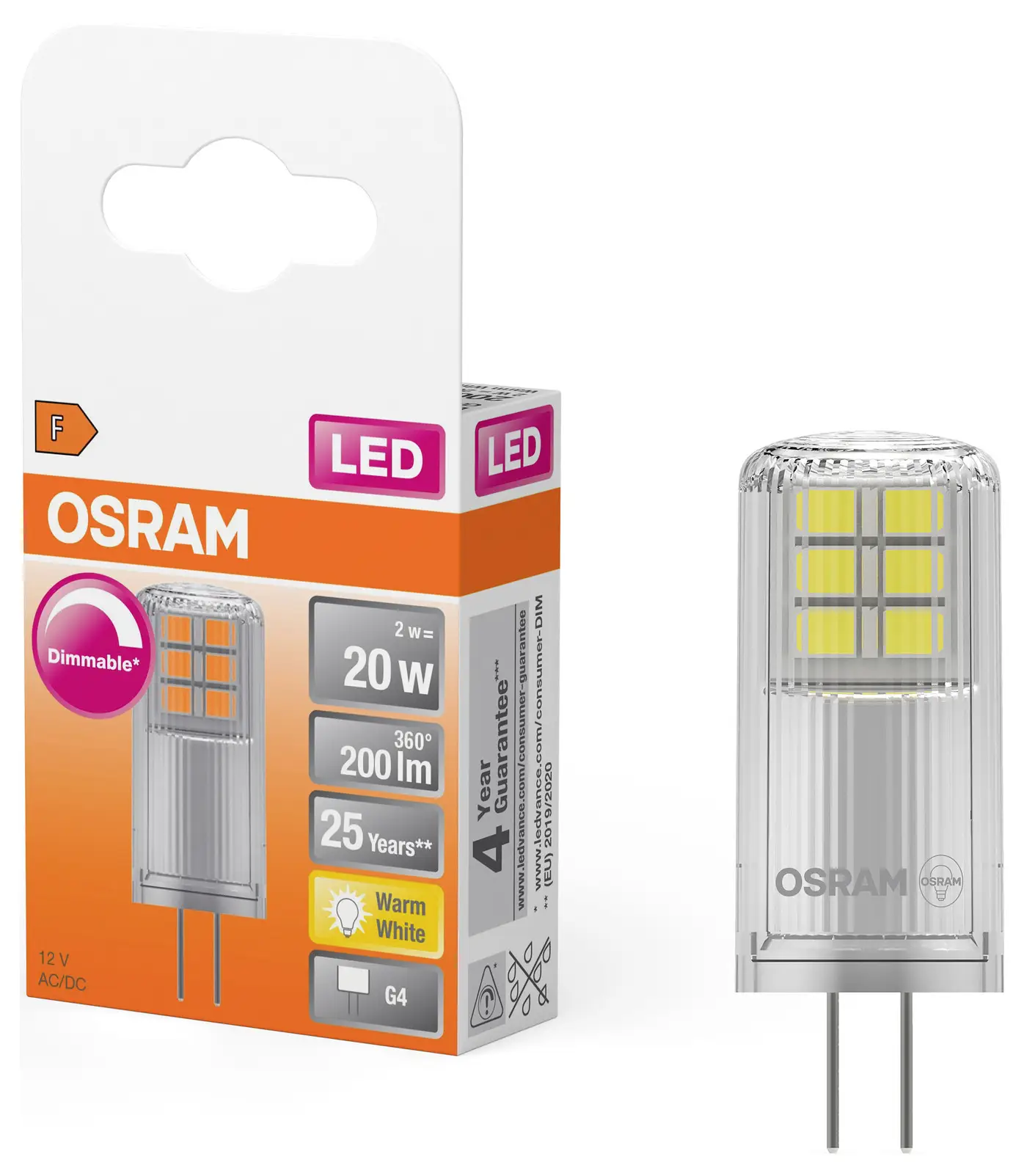 Светодиодная лампа OSRAM HOMELIGHTING 4058075431904 G4 2 Вт = 20 Вт 200 лм теплый белый 1 шт.