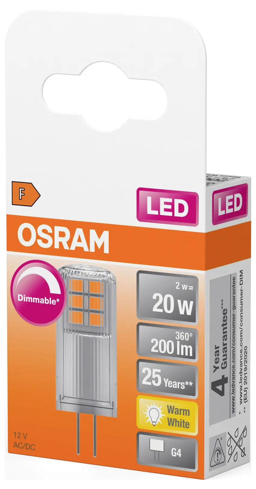 Светодиодная лампа OSRAM HOMELIGHTING 4058075431904 G4 2 Вт = 20 Вт 200 лм теплый белый 1 шт.