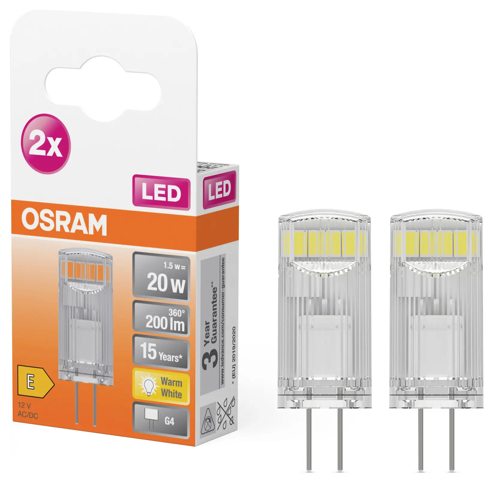 Светодиодная лампа OSRAM HOMELIGHTING 4058075449800 G4 1,5 Вт = 20 Вт 200 лм теплый белый 2 шт.
