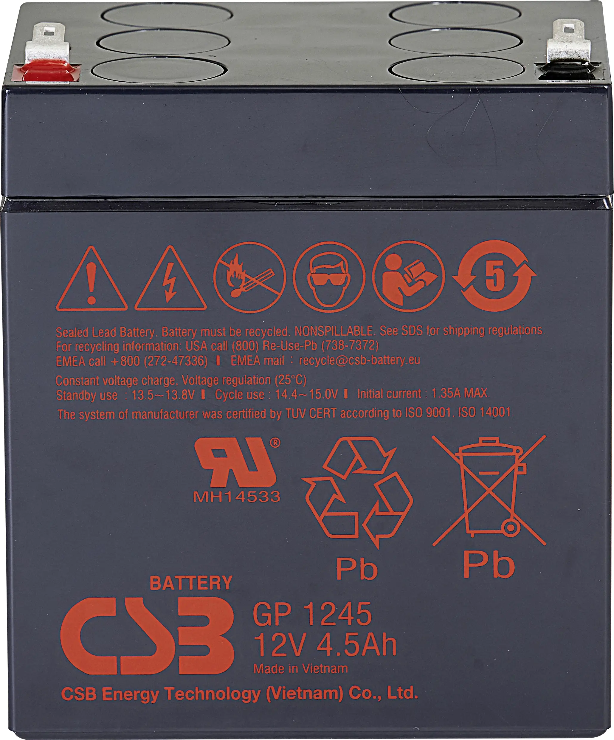 Свинцово-кислотный аккумулятор CSB Battery GP 1245 Standby USV GP1245F1, AGM, 12 В, 4,5 Ач