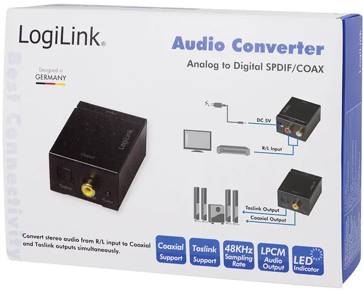 Аудіоадаптер LogiLink CA0102, Toslink/оптичний, RCA/Cinch, 0 м