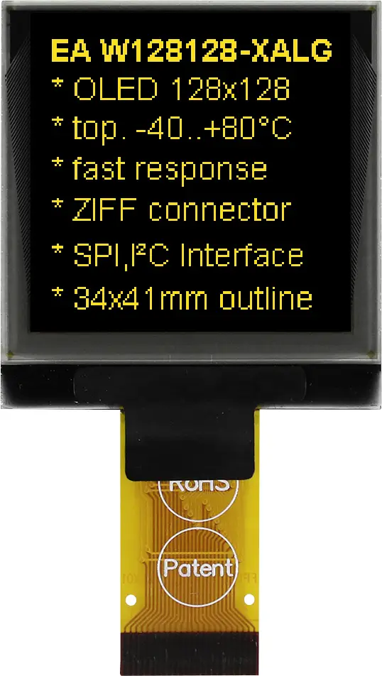 OLED-дисплей DISPLAY VISIONS EAW128128-XALG, желтый (Ш x В x Г) 33,8 x 36,5 x 2,05 мм